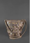Фото Кожаная плетеная женская сумка Пазл M темно-коричневая Crazy Horse